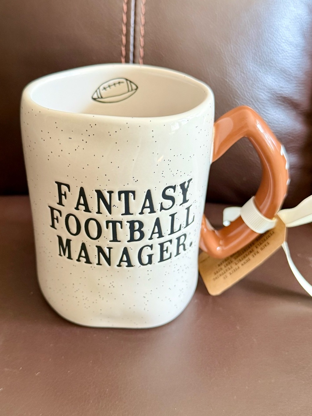 Rae Dunn FANTASY FOOTBALL MANAGER. Football Design Handle Ceramic Mug NEW!
